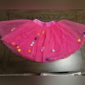 Tutu Skirt for Girl, 4 Layers w/ Pom Pom Puff Balls, Age 2-6